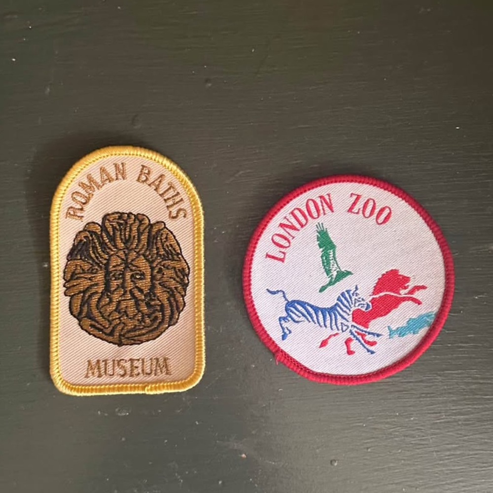 Vintage 90s London zoo and Greek bathhouse patches